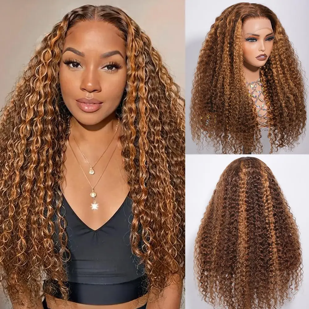 Perruque bouclée balayage miel