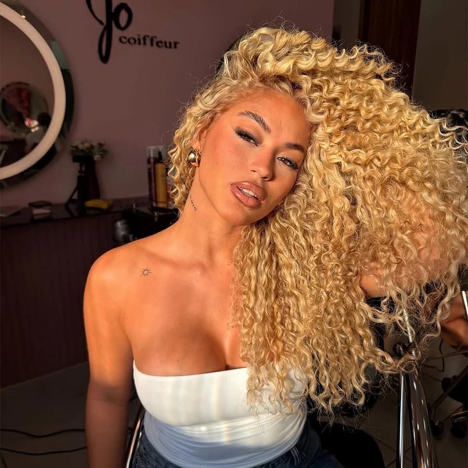 Perruque bouclée blond miel