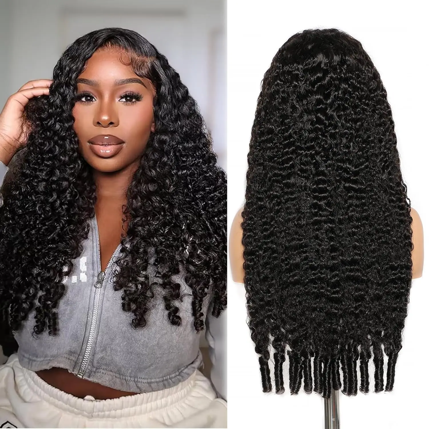 Perruque bouclée cheveux naturels