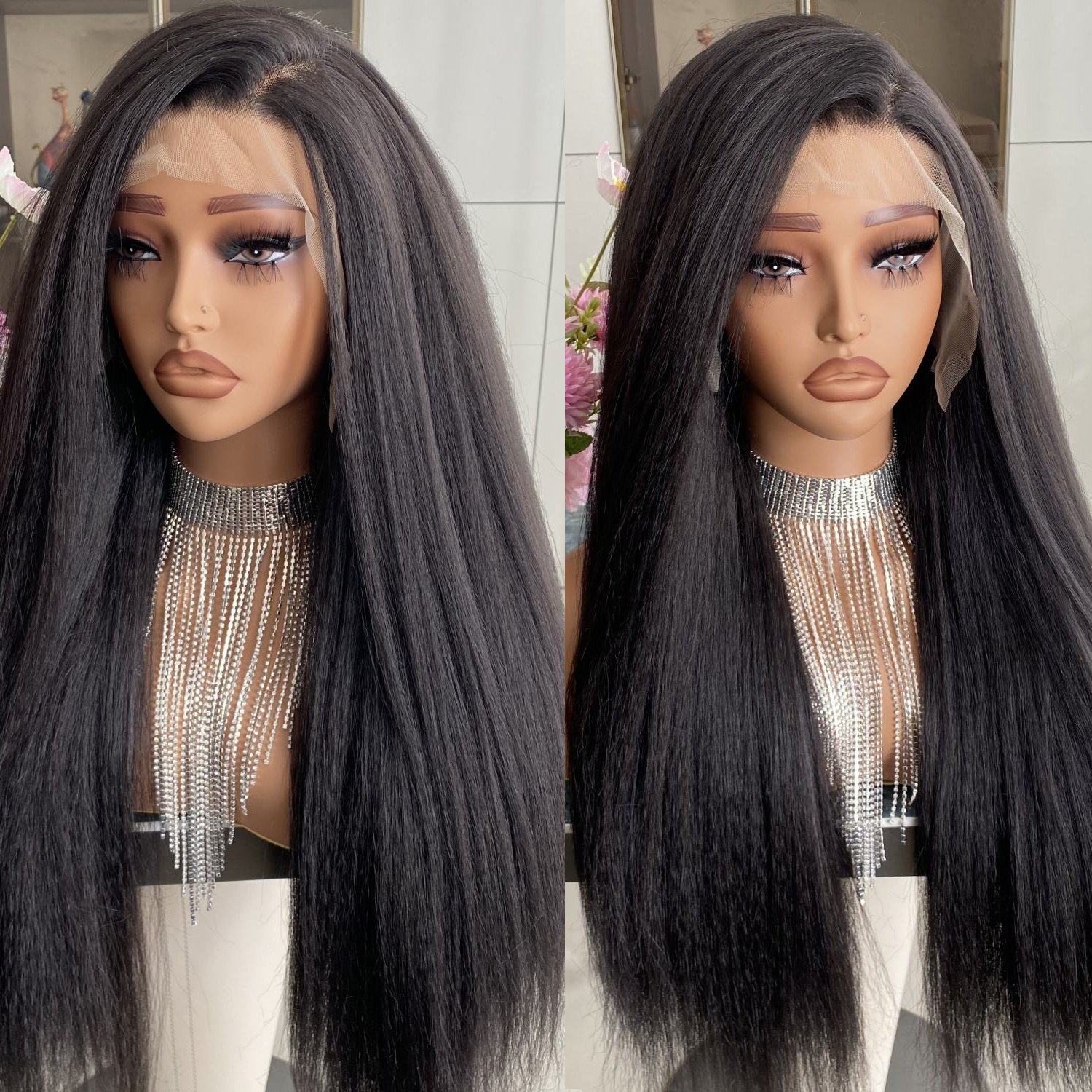 Perruque crépue lisse volume naturel vue 3