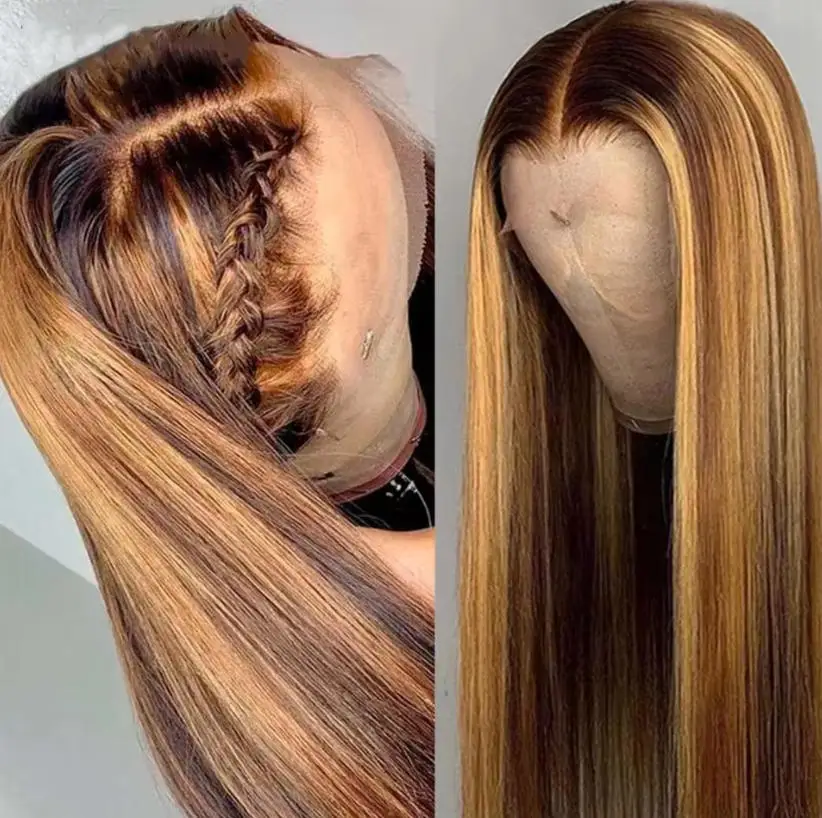 Perruque lisse avec balayage miel