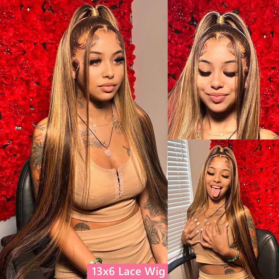 Perruque lisse balayage miel vue 2