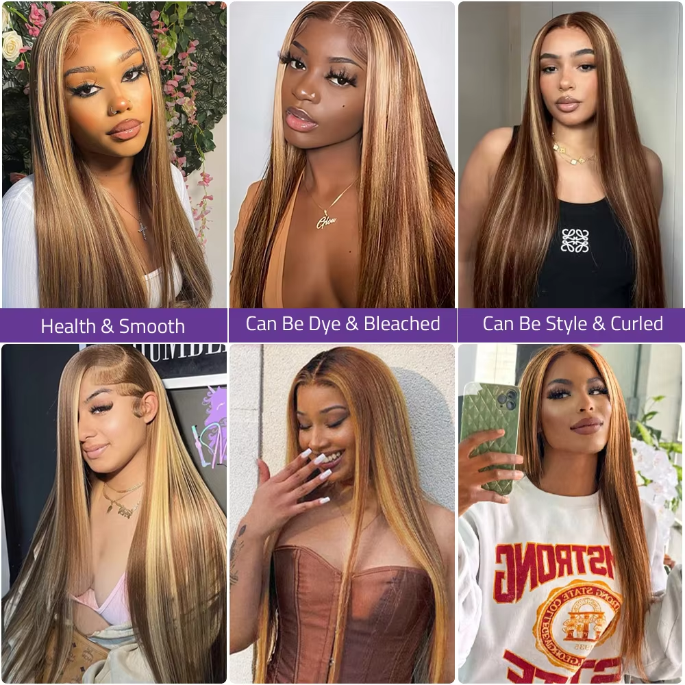 Perruque lisse balayage miel vue 4