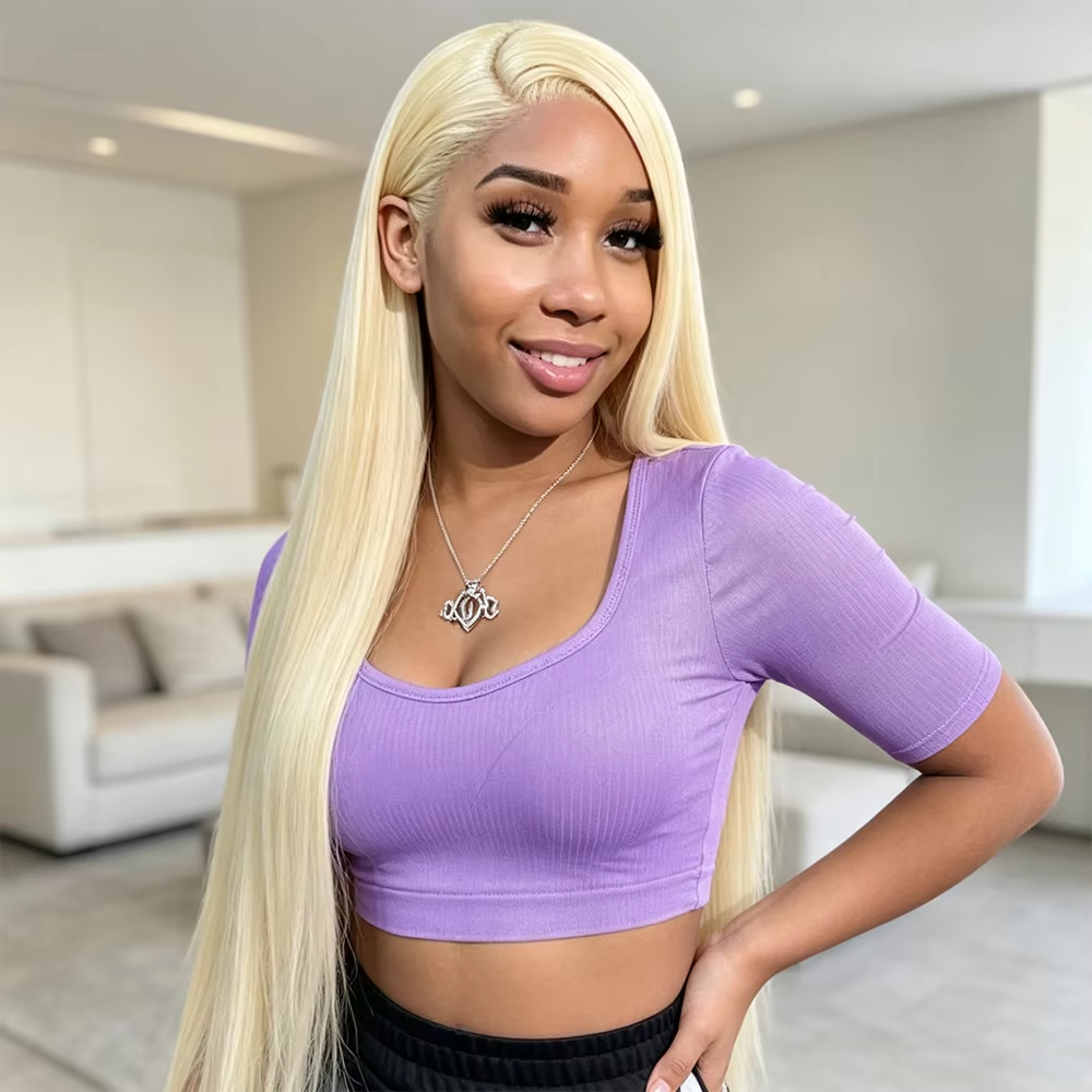 Perruque lisse blond clair longue