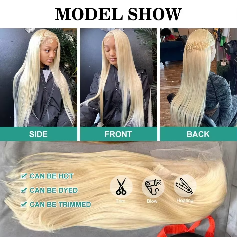 Perruque lisse blond miel — porté