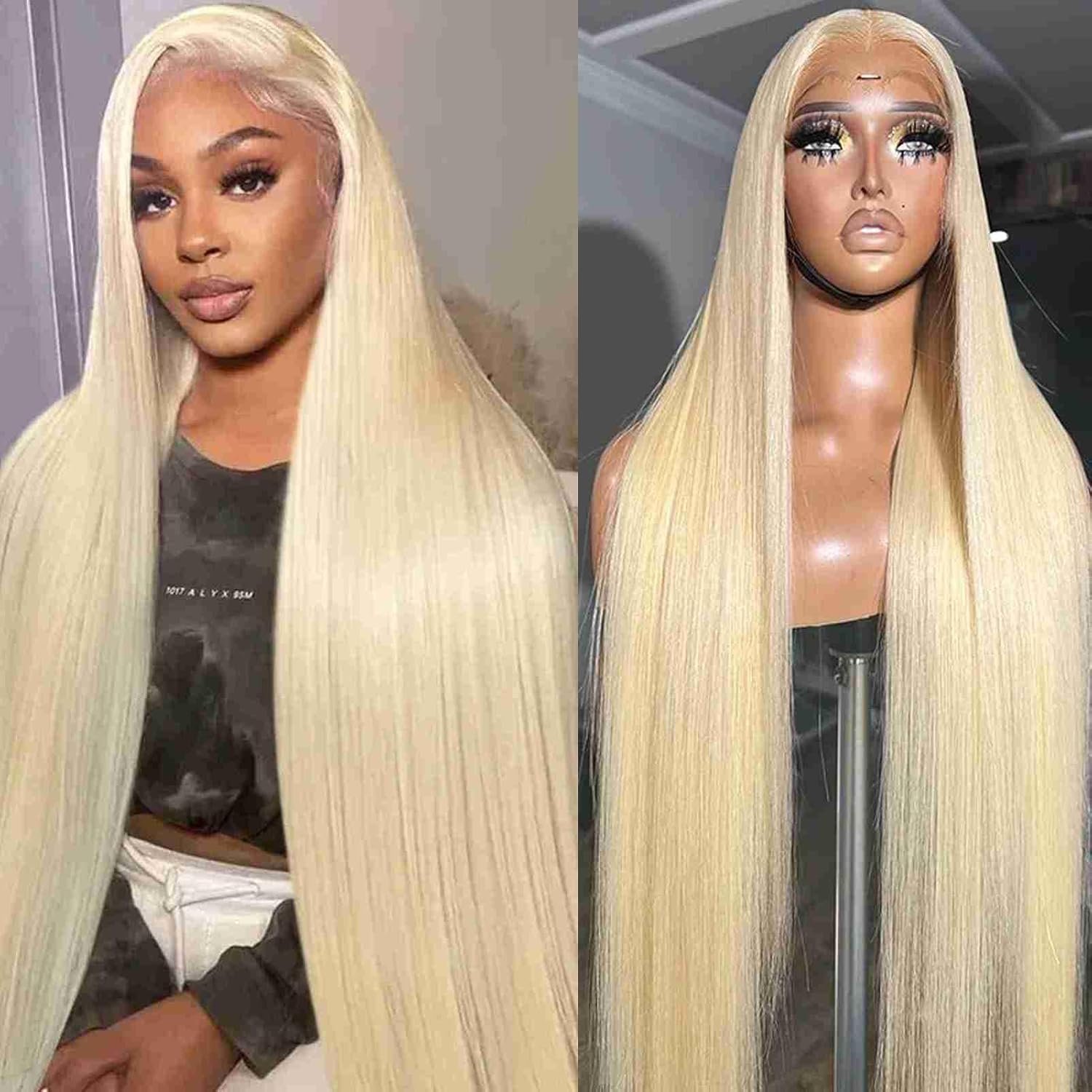 Perruque lisse blond platine longue