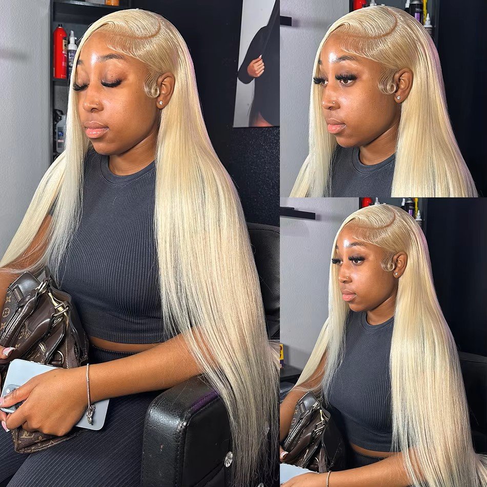 Perruque lisse blond platine longue vue 3