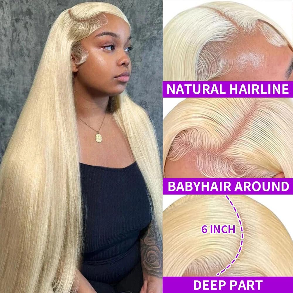 Perruque lisse blond platine longue vue 2