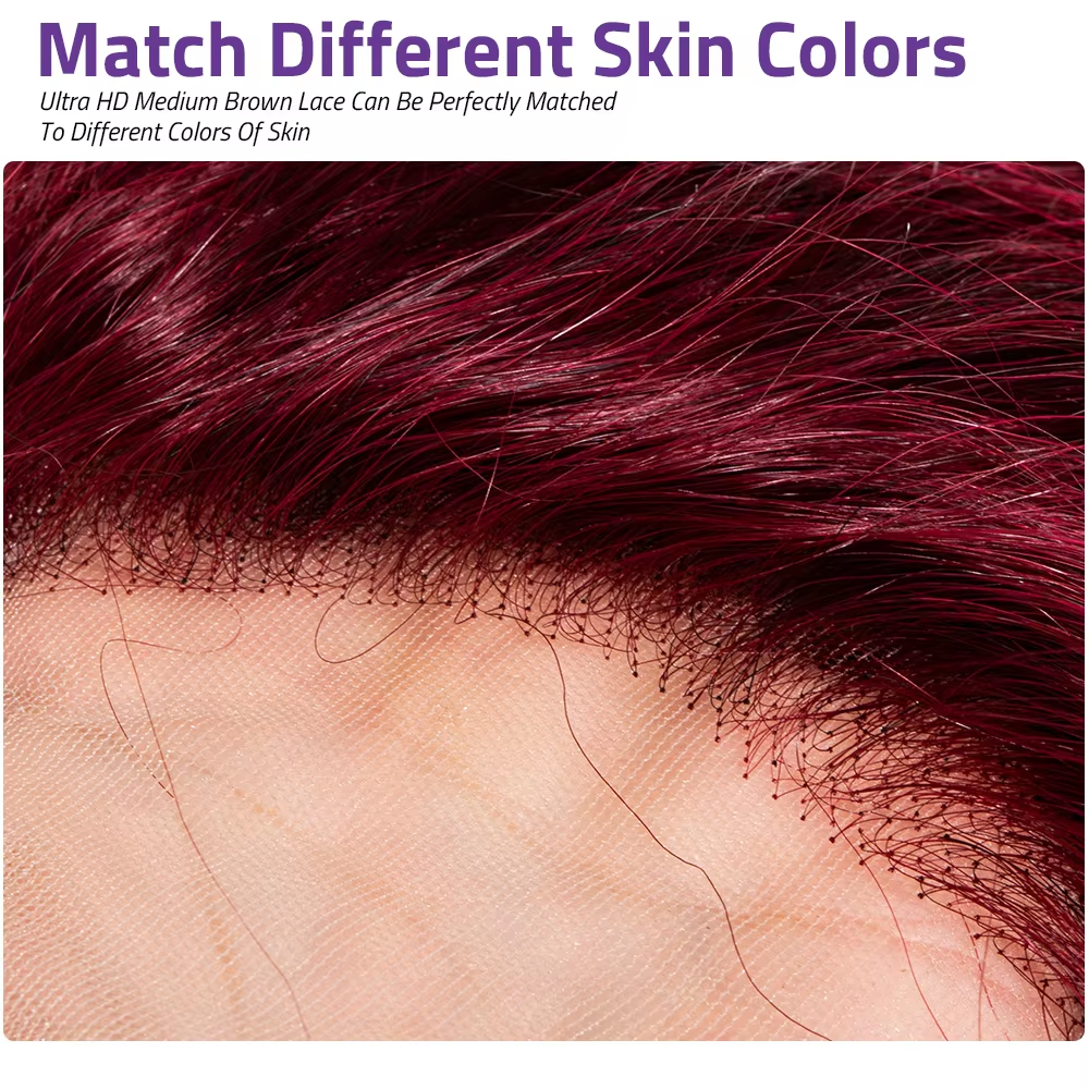 Perruque lisse bordeaux cheveux naturels vue 4