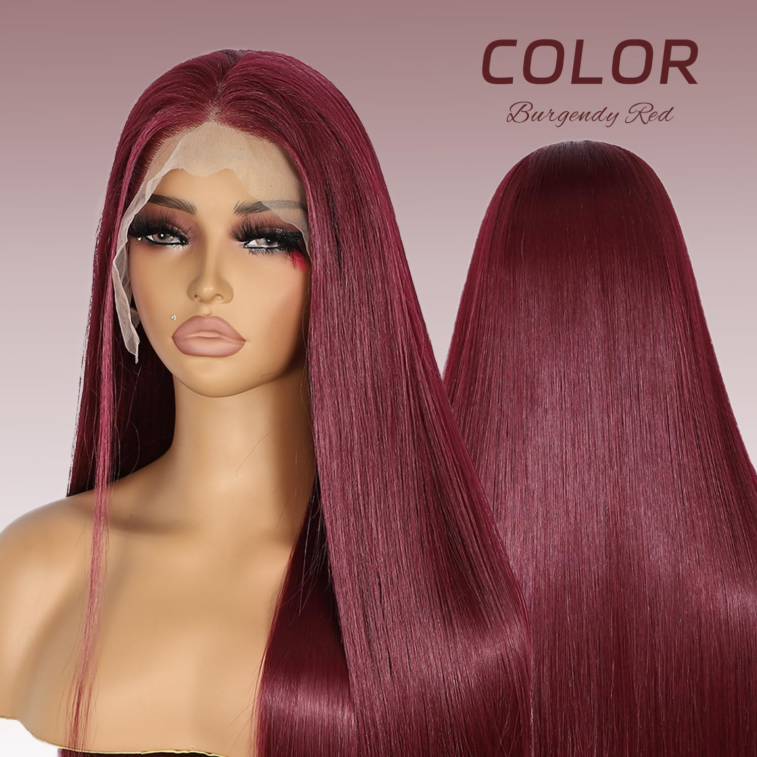Perruque lisse bordeaux intense vue 2