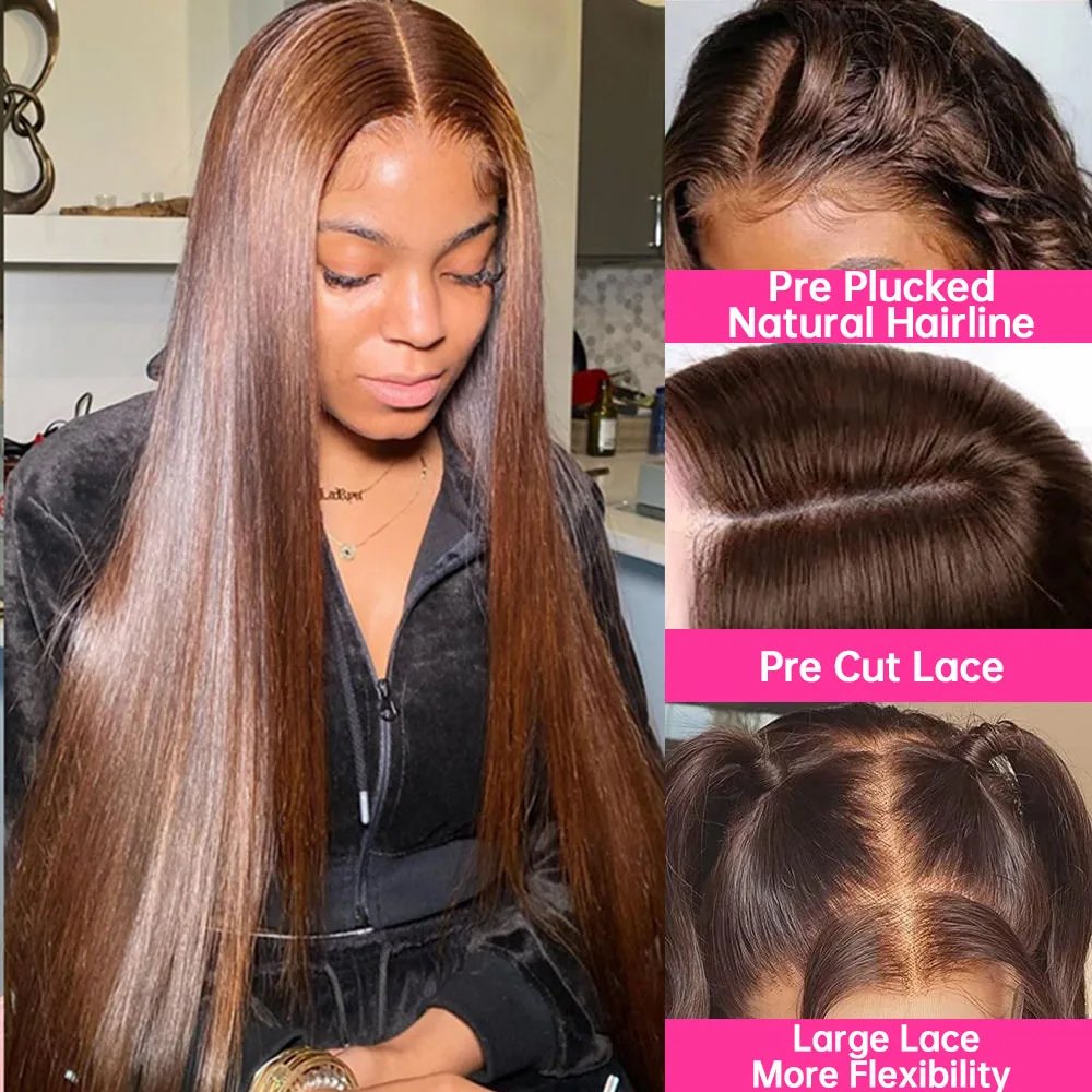 Perruque lisse brun chocolat vue 3