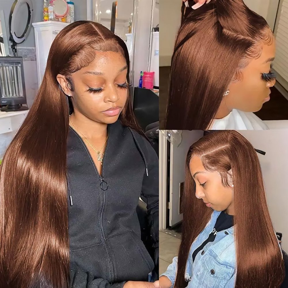 Perruque lisse brun chocolat vue 2