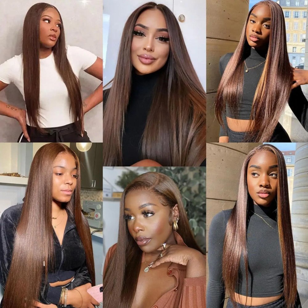 Perruque lisse brun chocolat vue 4