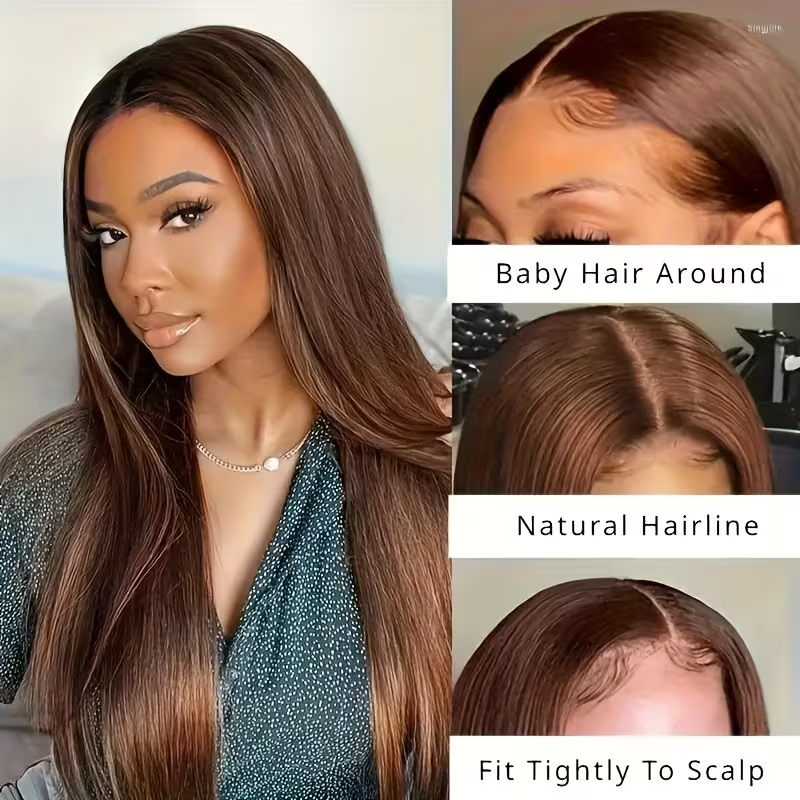 Perruque lisse brun chocolat — porté
