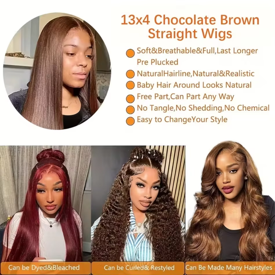 Perruque lisse brun chocolat vue 3
