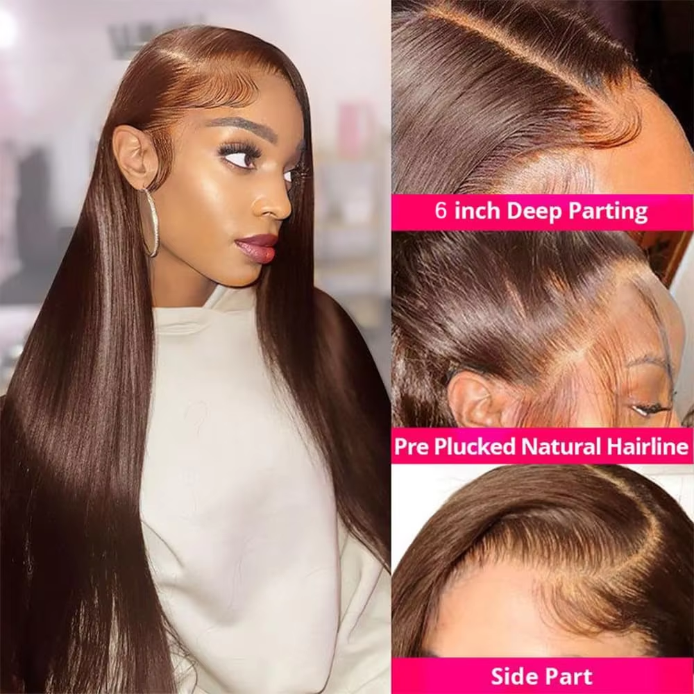 Perruque lisse brun chocolat vue 2