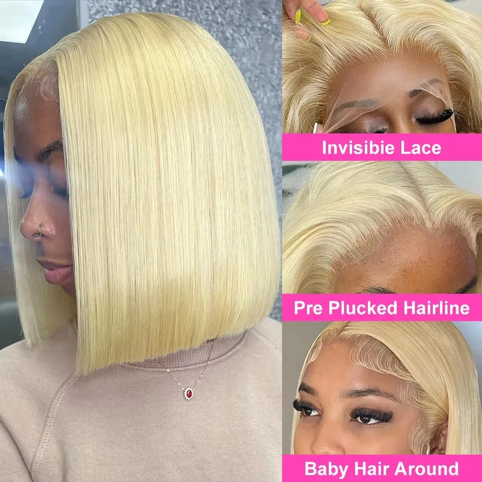 Perruque lisse carré blond platine