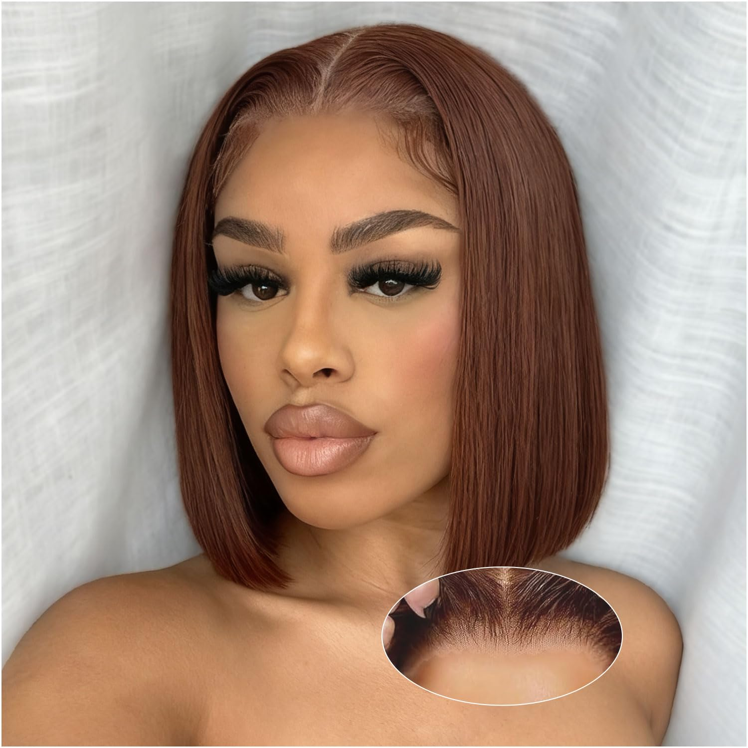 Perruque lisse carré brun chocolat vue 2