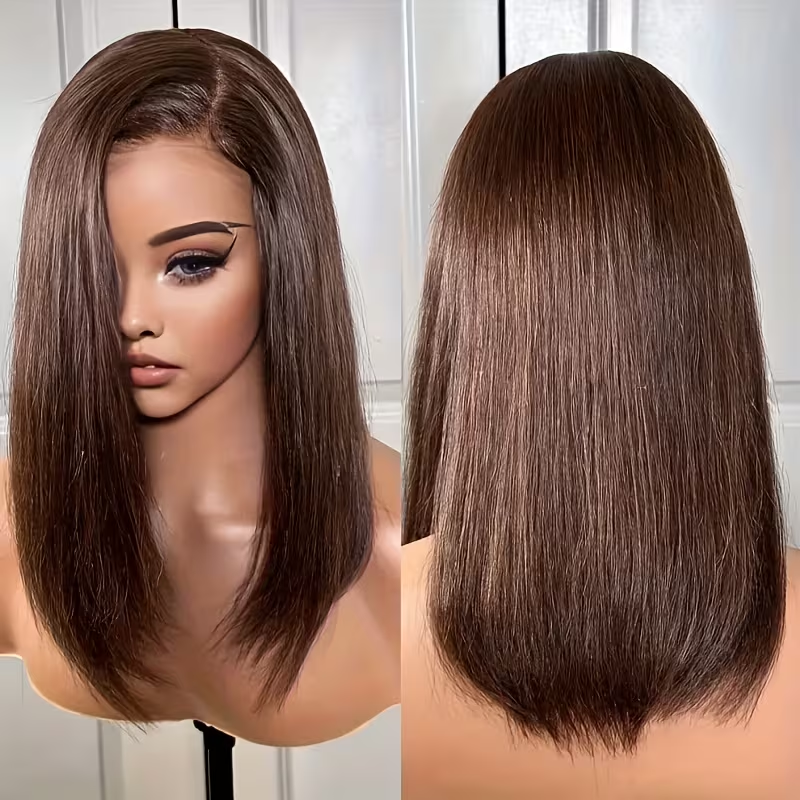 Perruque lisse carré brun chocolat vue 4