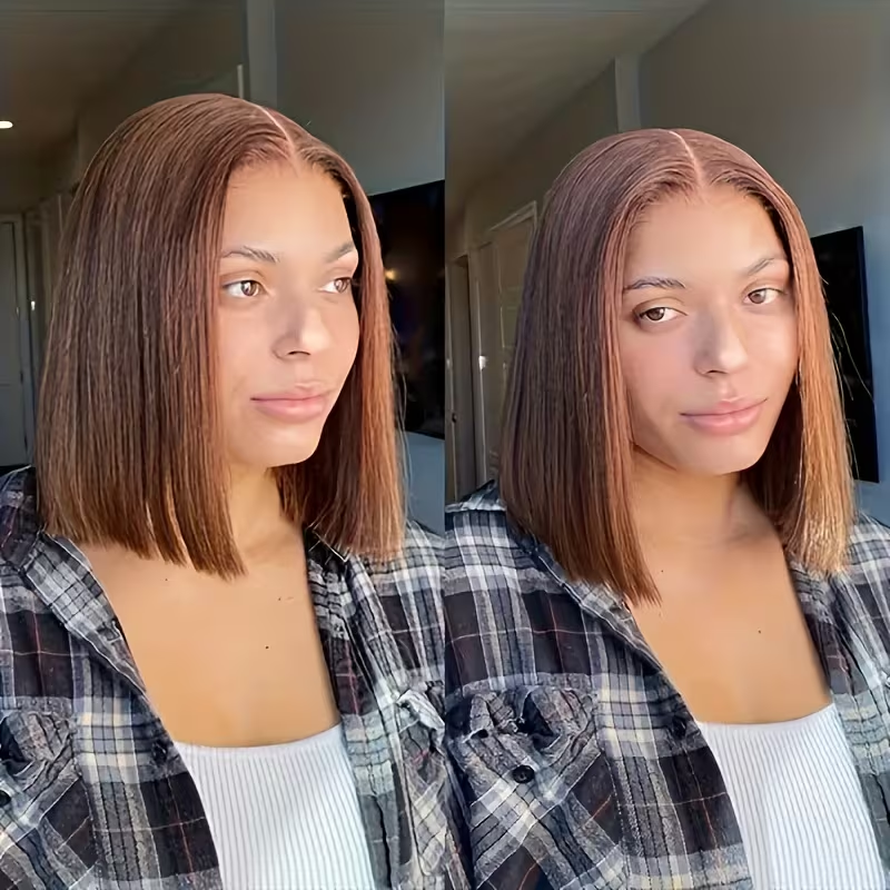 Perruque lisse carré brun chocolat vue 4