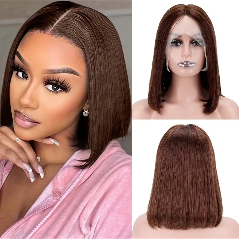 Perruque lisse carré brun chocolat