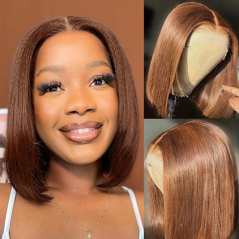 Perruque lisse carré brun chocolat vue 3