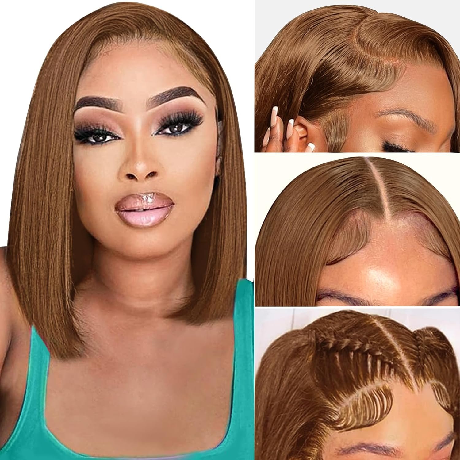 Perruque lisse carré brun chocolat vue 2