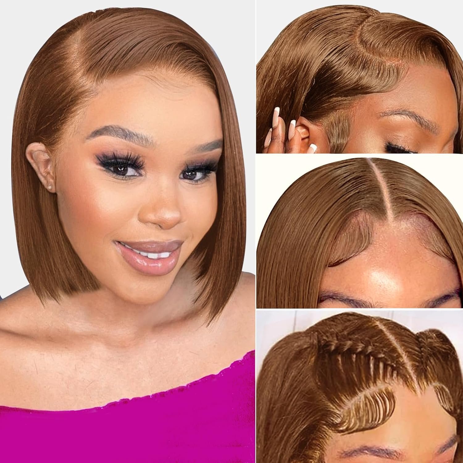 Perruque lisse carré brun chocolat vue 2