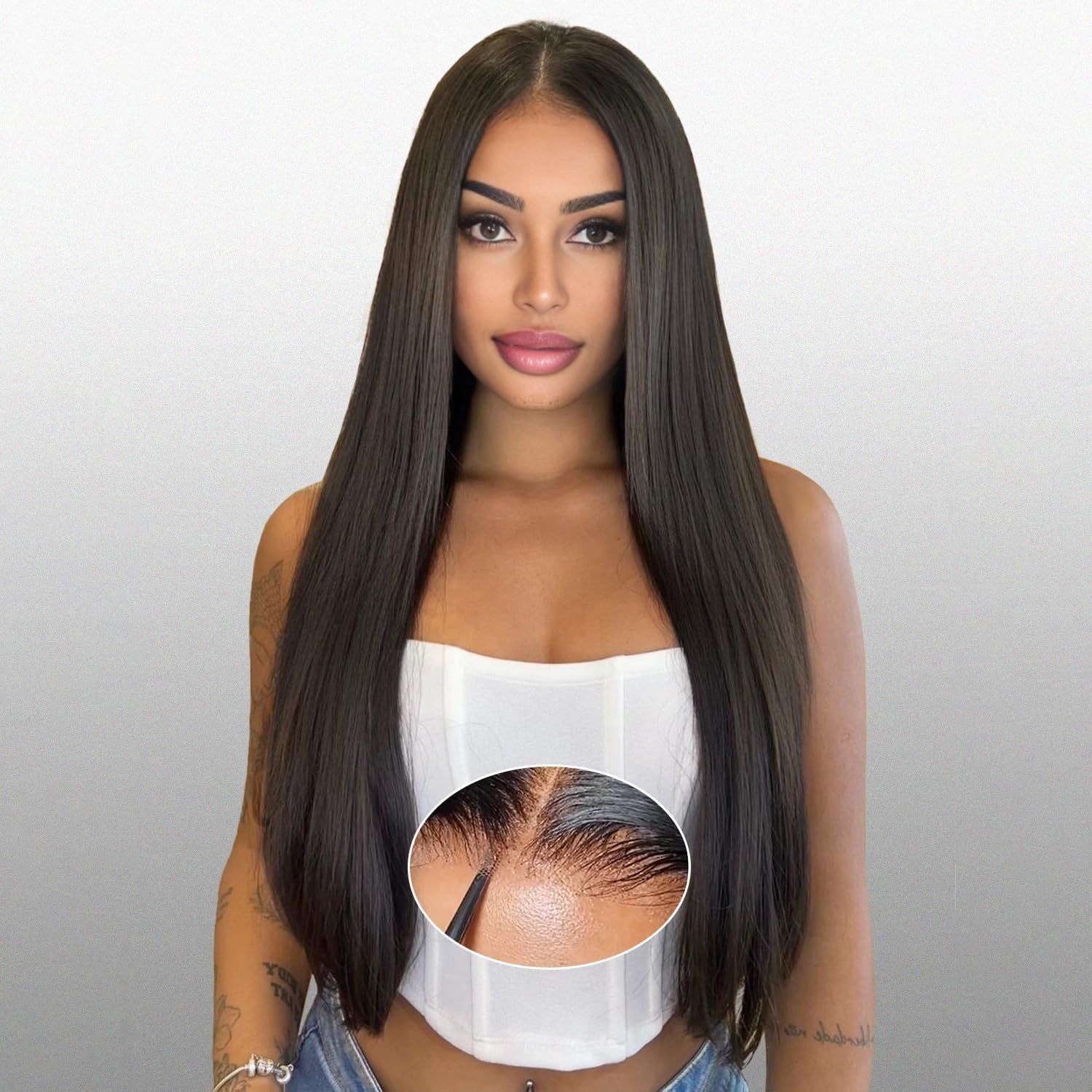 Perruque lisse cheveux naturels longs vue 2