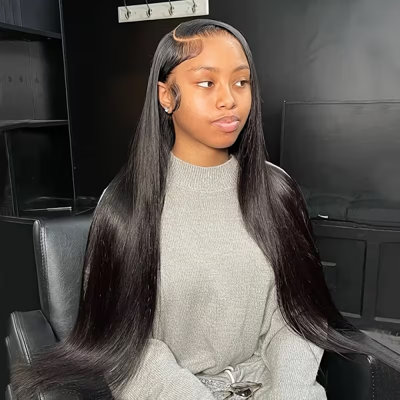Perruque lisse cheveux naturels — porté