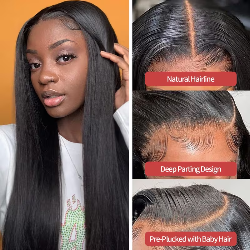 Perruque lisse cheveux naturels — porté