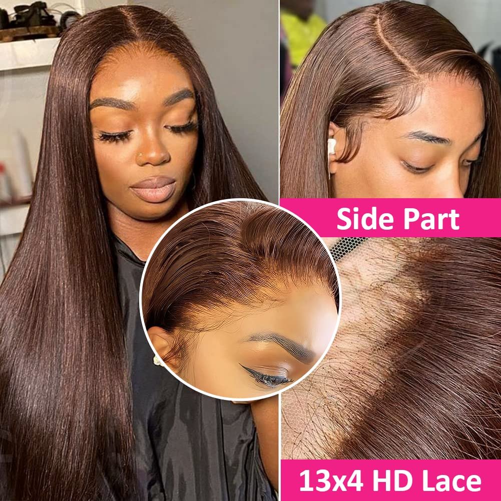 Perruque lisse couleur chocolat — porté