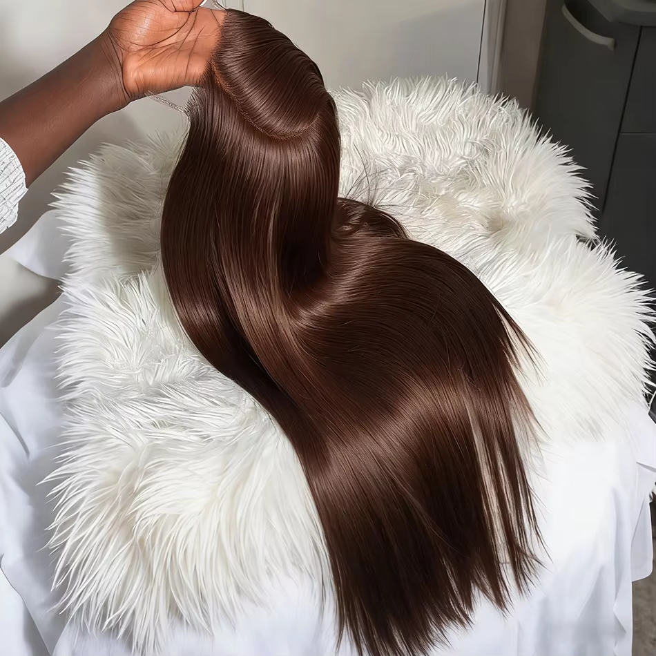 Perruque lisse longue brun chocolat