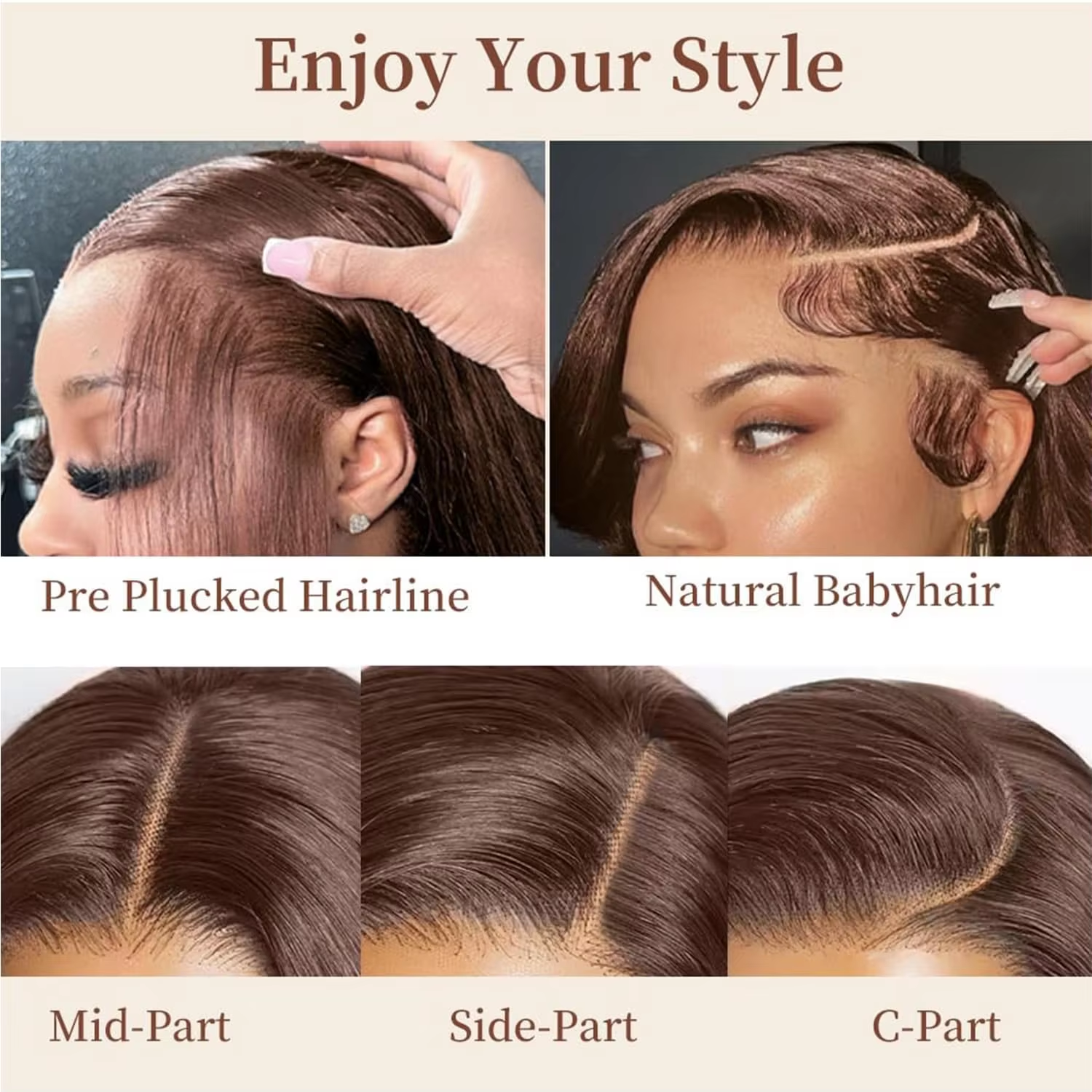 Perruque lisse longue brun chocolat vue 3