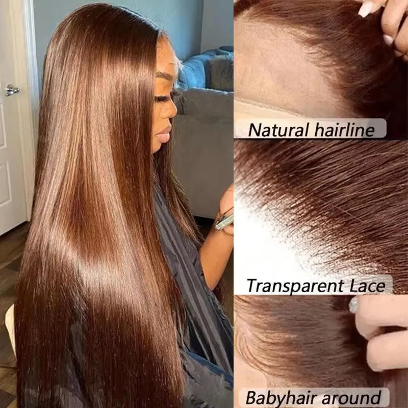 Perruque lisse longue brun chocolat vue 3