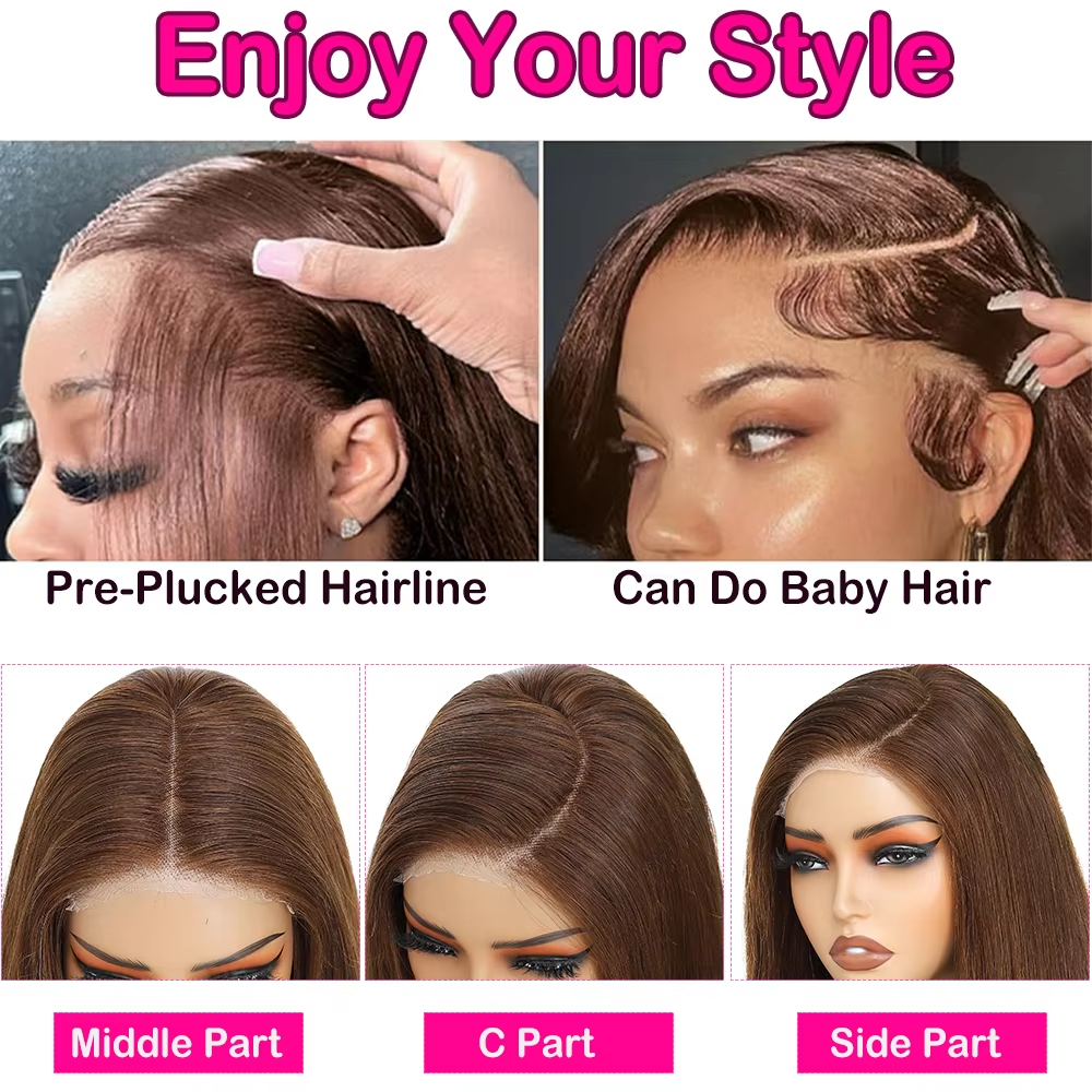 Perruque lisse longue brun chocolat vue 4