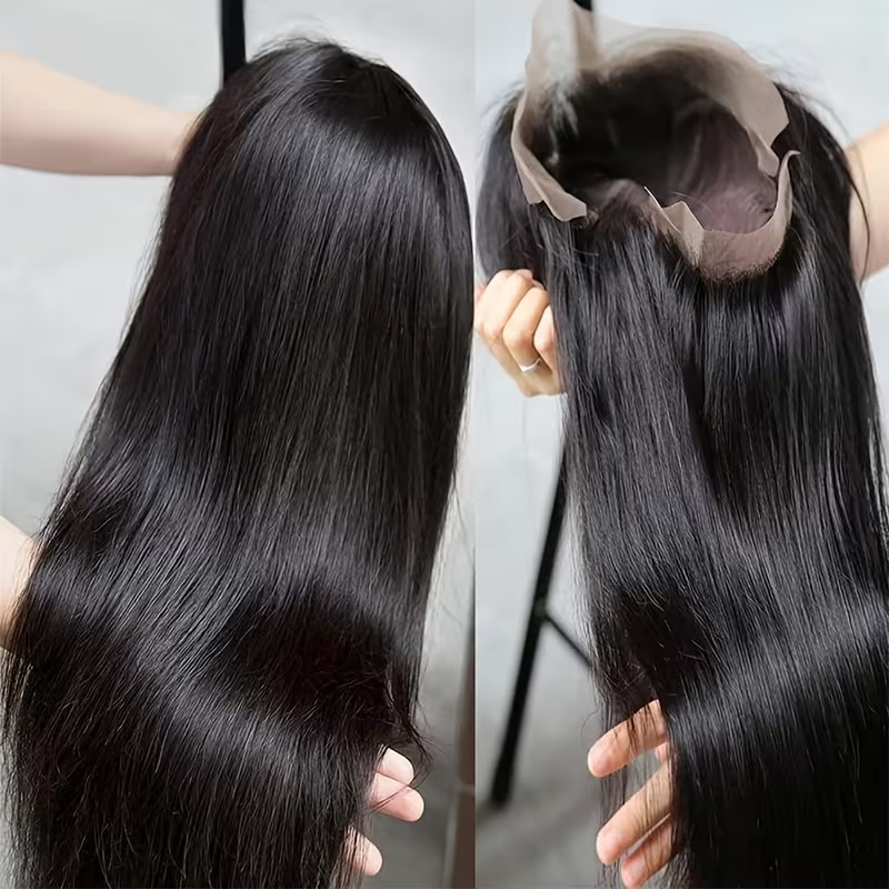 Perruque lisse longue cheveux naturels — porté