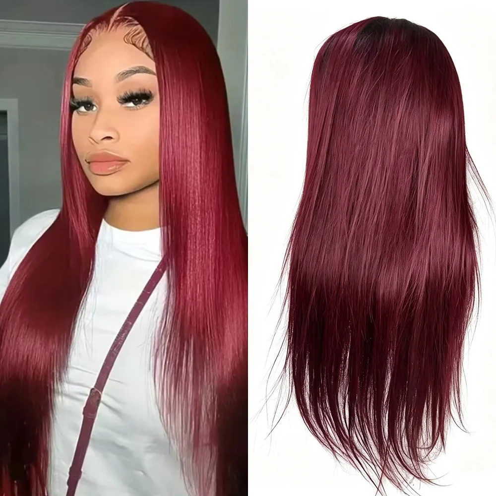 Perruque lisse longue rouge bordeaux
