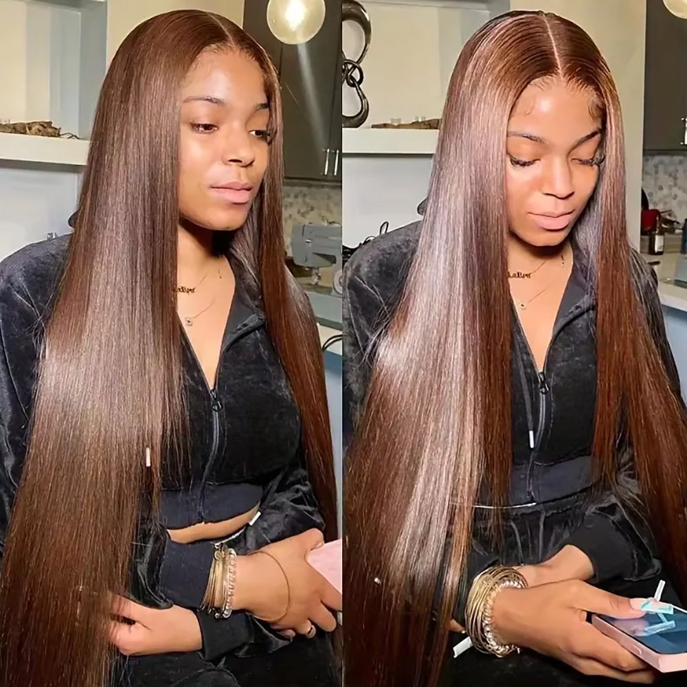 Perruque lisse marron chocolat vue 2