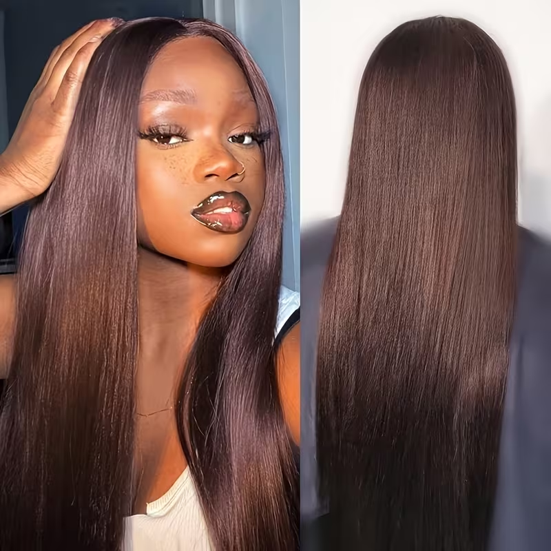 Perruque lisse marron chocolat vue 2