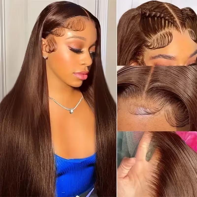 Perruque lisse marron chocolat vue 4