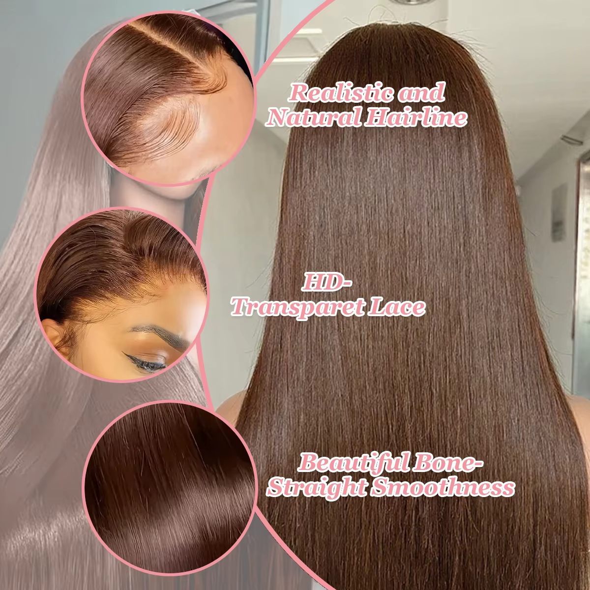 Perruque lisse marron chocolat vue 2