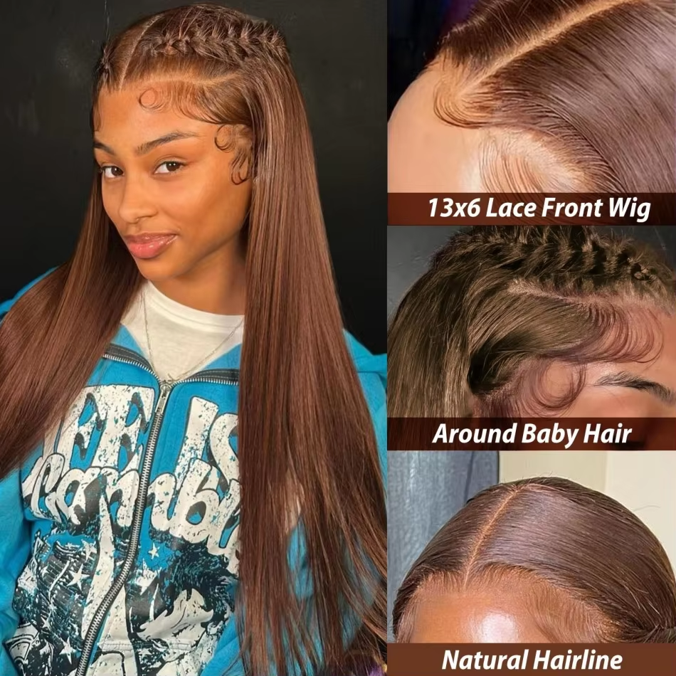 Perruque lisse marron chocolat vue 3