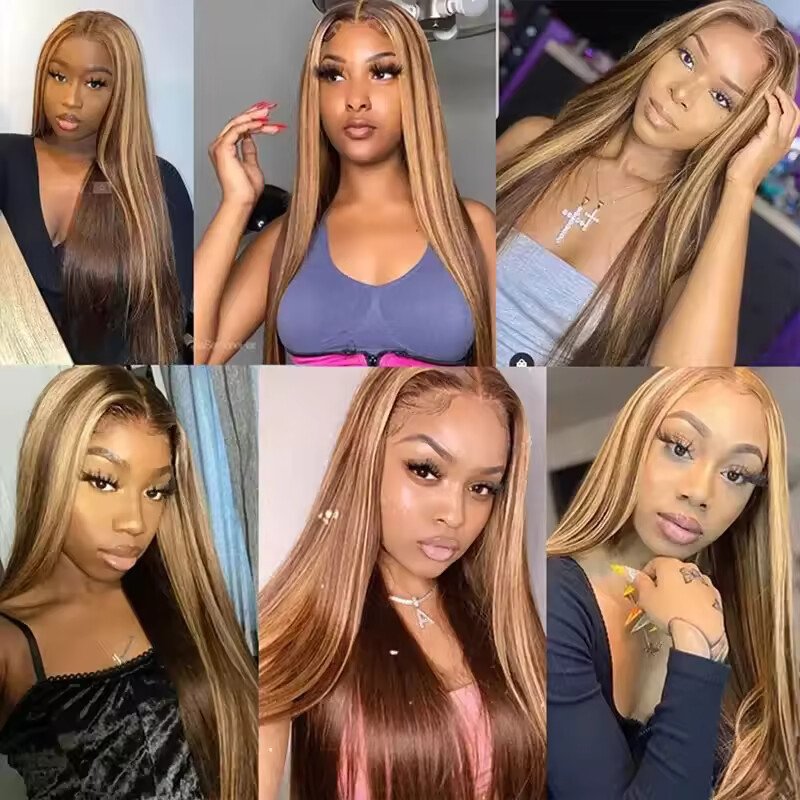 Perruque lisse méchée blond miel vue 4
