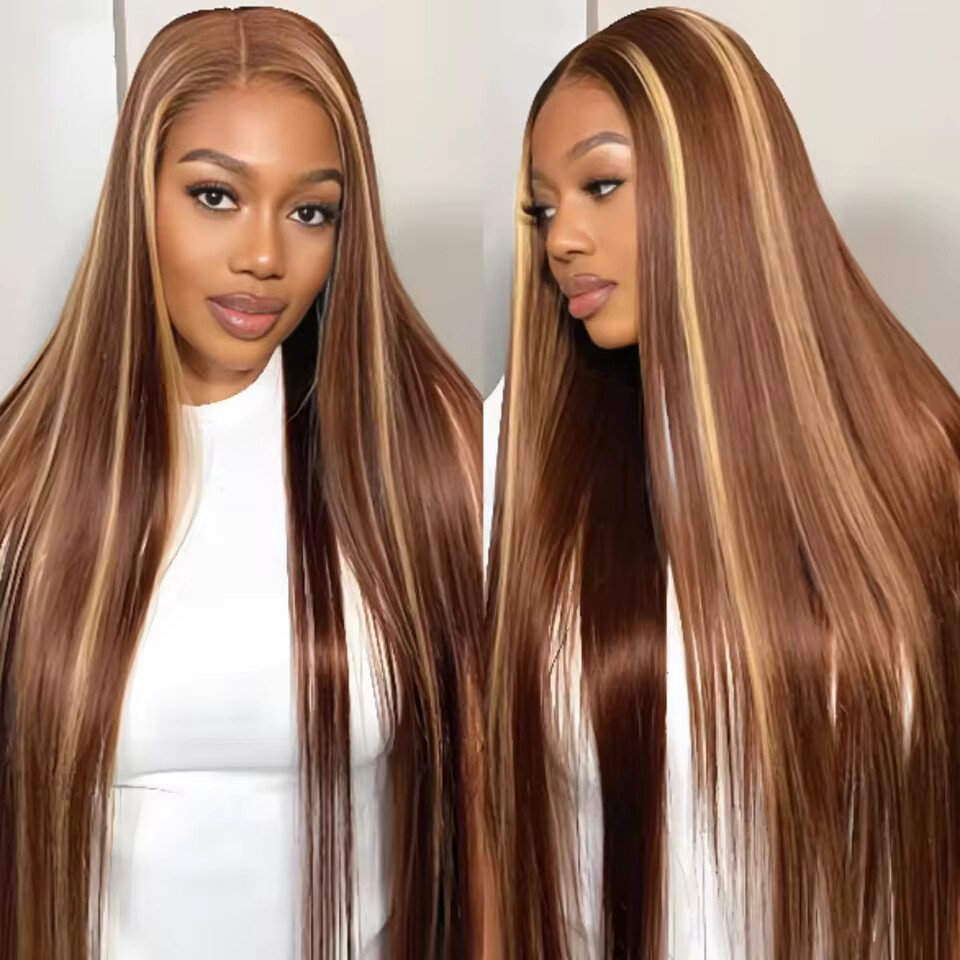 Perruque lisse méchée blond miel