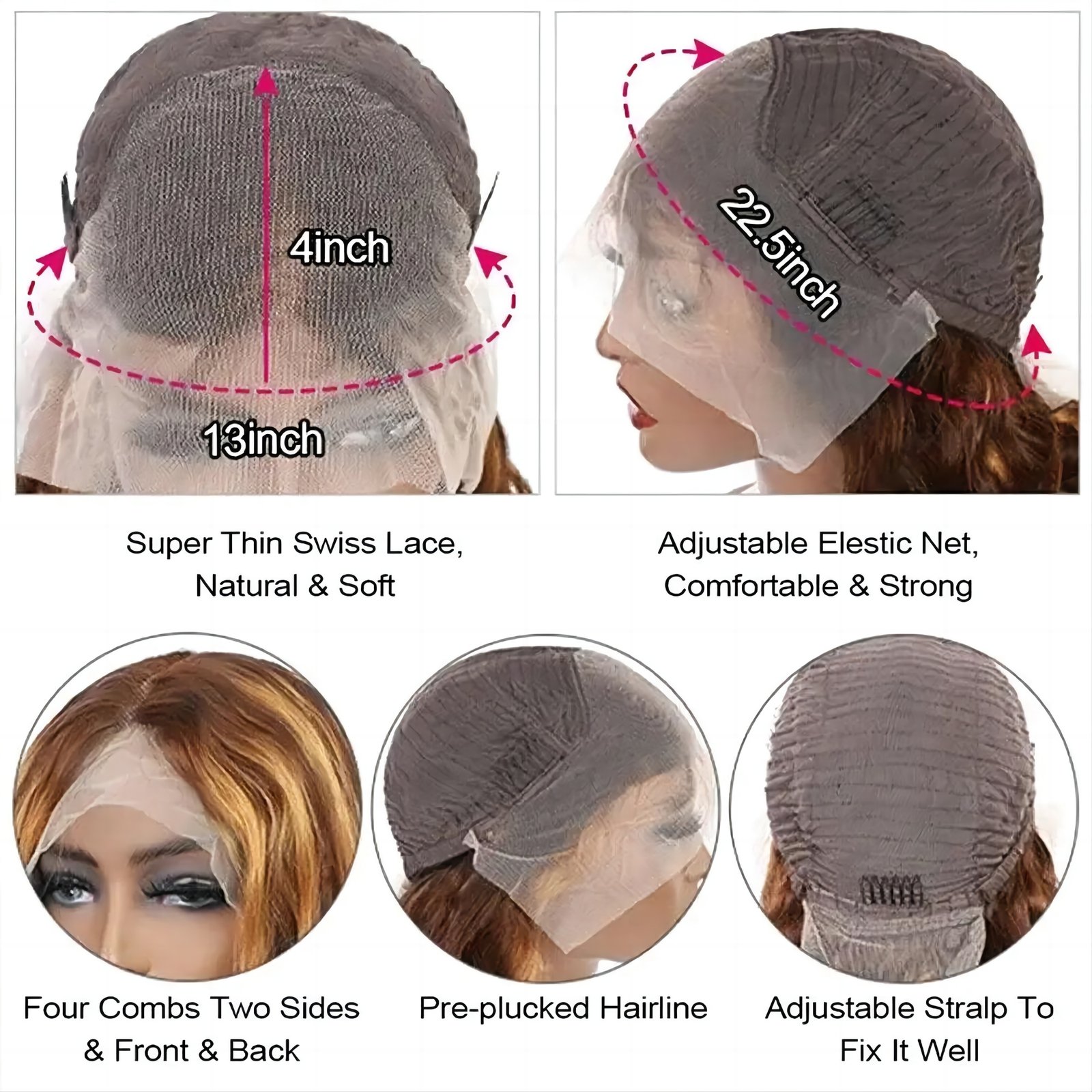 Perruque lisse méchée blond miel — porté