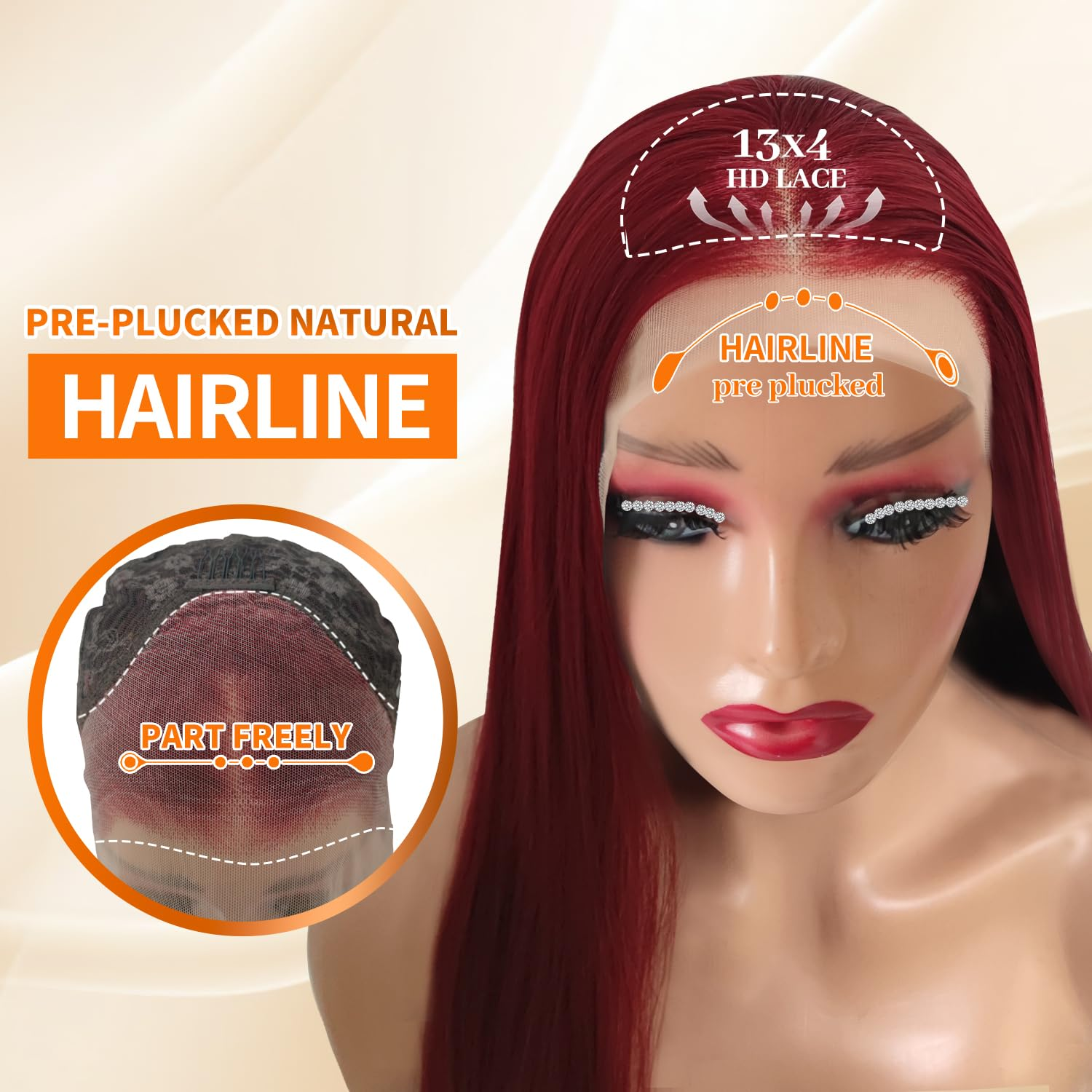 Perruque lisse rouge bordeaux