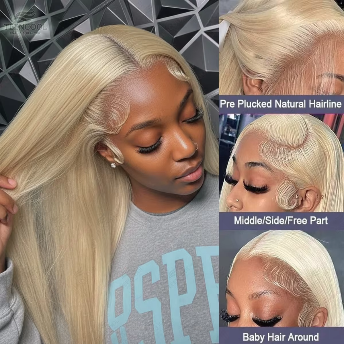 Perruque lisse ultra longue blond clair vue 4