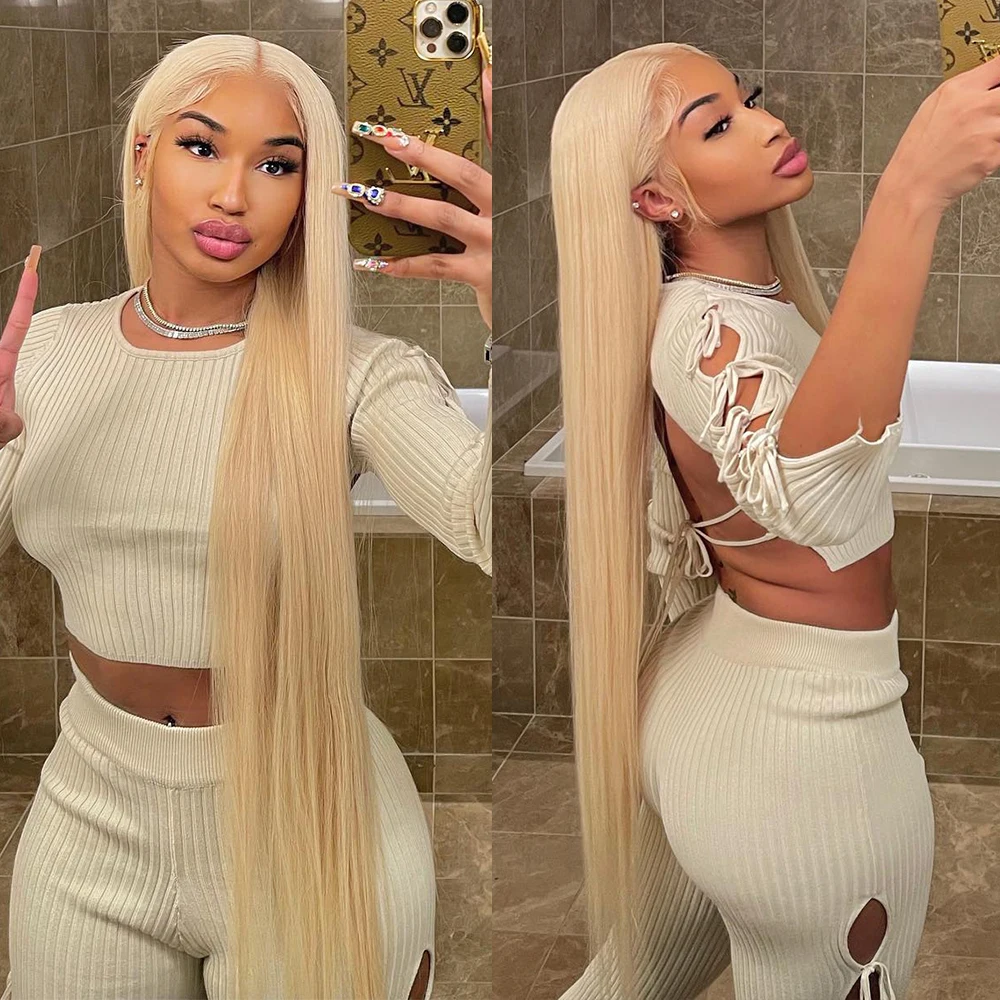 Perruque lisse ultra longue blond clair vue 2