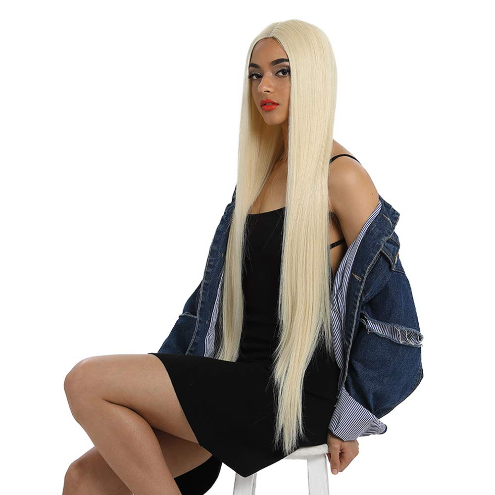 Perruque lisse ultra longue blond clair